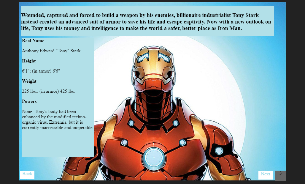 E-book style, Back and Next feature.