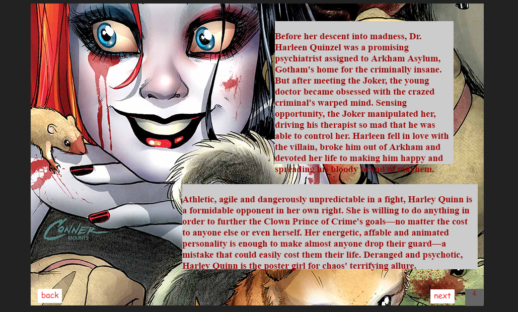 E-book style, Back and Next feature.