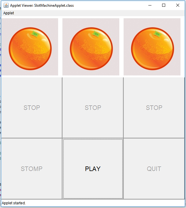 Game applet start screen. Once play is clicked images will randomize.